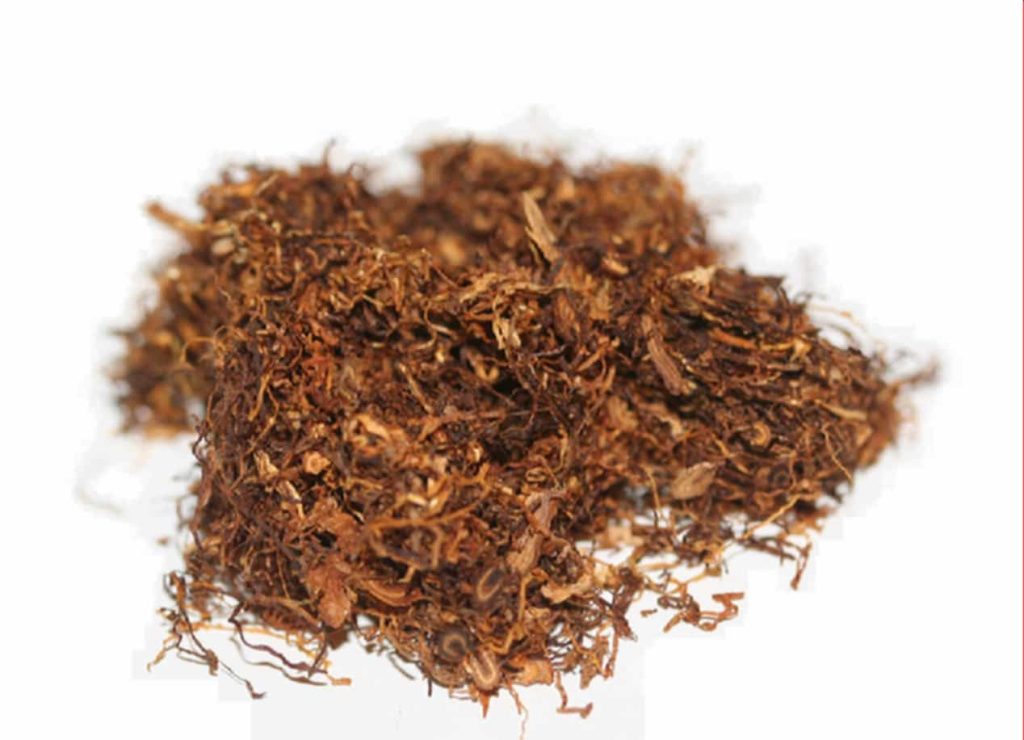 Close-up view of blended filler tobacco leaves